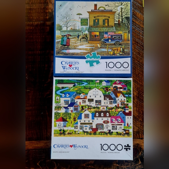 Charlies Wysocki Puzzle Set/2 - Shops & Buggies and Dampy Donuts on a Dreary Day - Picture 1 of 8